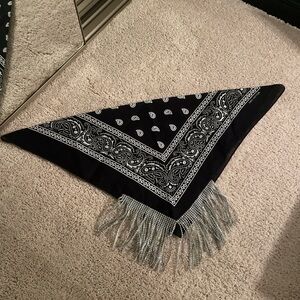 Black Bandana Scarf with Silver Fringe